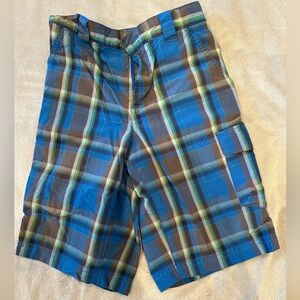 Columbia Boys Size Small Blue Green & Black Plaid Swim Trunks